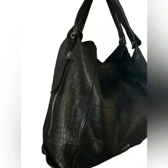 Furla Black Leather Croc‎ Embossed Shoulder Bag Purse - Picture 11 of 16
